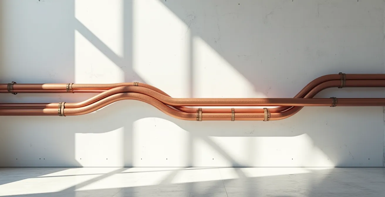 Vue architecturale d'un réseau électrique avec transition fluide symbolisée