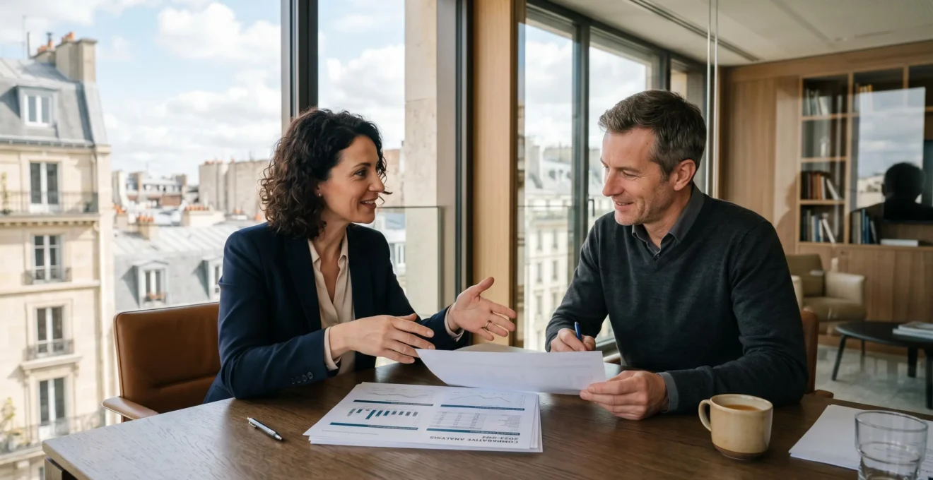 Courtier en énergie présentant une sélection d'offres fournisseurs à une équipe de direction d'entreprise